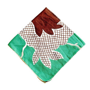 Vintage Handkerchief Hanky Printed Abstract Modern MCM Green Brown Cotton 11.5"